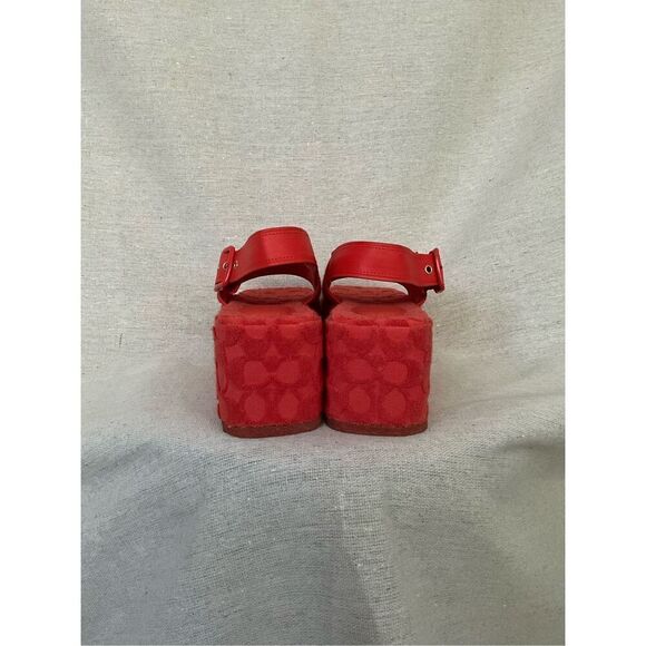 Coach Red Orange Noelle Sandal In Signature Terry Cloth size 6.5 - Picture 4 of 6